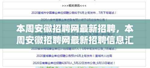 本周安徽招聘网最新招聘信息汇总,职业发展的理想选择