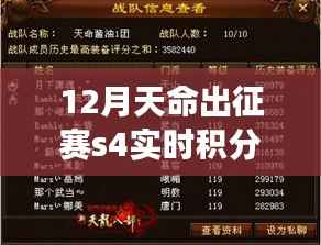 12月天命出征赛S4,积分榜背后的温情与欢乐时光实时播报